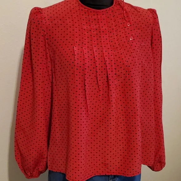 Oscar de la Renta Vintage Silk Polka-dot Puff Sleeve Blouse L - Picture 4 of 8